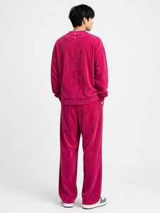 Oneten Apparel Men Solid <b>Pink</b> Corduroy Crewneck <b>Sweatshirt</b> and Wide Leg Pants Tracksuit Set - Product Image 3