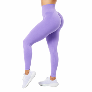 Leggings de Yoga de Cintura Alta, Sin Costuras, Largos, Color Negro Sólido, Spandex, Nailon, Cintura Elástica, Pantalones Deportivos para Mujer - Product Image 4