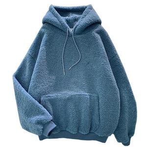 Automne hiver sweat à capuche pour femme sweat nouveau ample à manches longues solide bleu pull épais chaud velours cachemire manteau décontracté hauts - Product Image 6