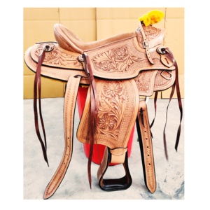 Sillín de cuero hecho a mano, diseño de caballo, Occidental - Product Image 1