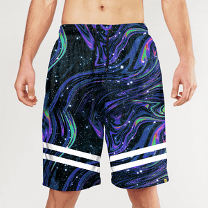 Short de bain pour homme à imprimé galaxie, séchage rapide, taille à cordon de serrage, longueur mi-cuisse, décontracté, avec bande latérale - Product Image 1