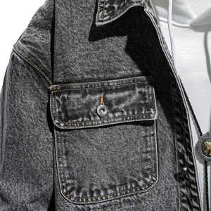 Plus Size Men Flap Pocket <b>Drop</b> Shoulder Oversized Black Denim Jacket Men High Quality Denim Jeans Jacket for Men & Women - Product Image 4