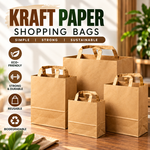 Bolsas de Compra de Papel Kraft Personalizadas con Asas, Bolsas de Embalaje de Regalo de Papel Marrón Reciclables y Ecológicas, Venta al por Mayor - Product Image 1