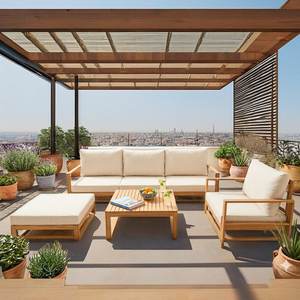 Trendy Outdoor Furniture in Wax Brown with Non-Waterproof Cushions Solid Acacia Wood <b>Frame</b> Contemporary Design for Villa Hotel - Product Image 2