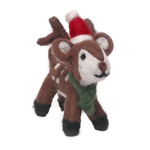 Figura de Reno Navideño Hecha a Mano con Fieltro de Aguja, Adorno Ecológico de Lana con Gorro de Santa Claus y Bufanda para Decoración Navideña del Hogar - Product Image 1