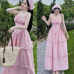 Robe longue sexy pour femme à manches courtes, unie et simple, taille naturelle, en soie, alliant parfaitement élégance, confort et décontracté - Product Image 4