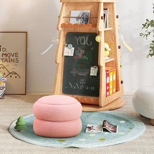 Modern Macaron Shaped Round Teddy Velvet Storage Ottoman Small Living Room Side Table with Footrest Tray Ottomans & Stools - Product Image 5