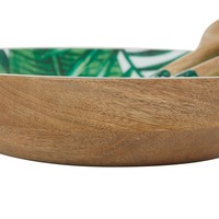 Houten saladekom met meerdere kleuren, houten emaille print, ronde serveerschaal voor groothandel uit India