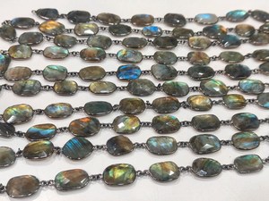Chaîne de connecteurs en labradorite naturelle, forme libre, briolette facettée, bordure irrégulière, 12 à 15 mm, vendue au mètre - Product Image 4