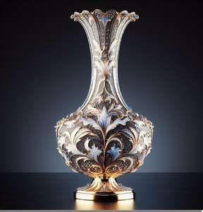 Vase blanc orné avec de magnifiques poignées baroques dorées et un relief de feuilles sur un fond sombre. Disponible aux prix de gros. - Product Image 3