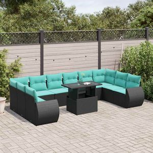 Juego de sofás de jardín de ratán sintético negro de 11 piezas con cojines para muebles de patio - Product Image 1