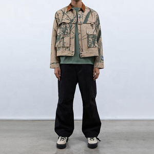 Veste à imprimé graphique personnalisé avec col en velours côtelé, multi-poches, streetwear décontracté, vêtement d'extérieur unisexe, confort optimal - Product Image 5