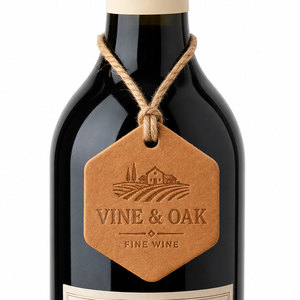 Étiquette personnalisée en cuir végétalien pour bouteille de vin, ruban, étiquette cadeau personnalisée pour vin, vente en gros, marque de cave à vin OEM, étiquette de bouteille d'alcool - Product Image 3