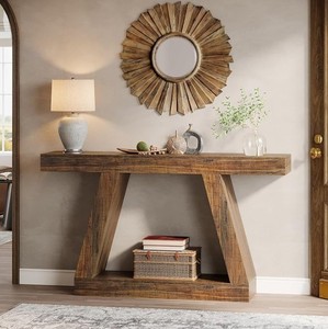 Mesa Consola Rústica de Madera Maciza con Base de Trípode y Estante de Almacenamiento para Entrada o Sala de Estar - Product Image 3
