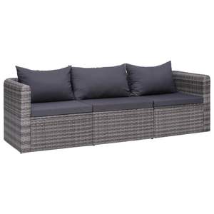 Conjunto de 3 Piezas de Sofá de Jardín de Ratán Sintético Gris, Muebles Cómodos para Exteriores - Product Image 2