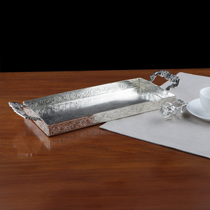 Plateau à dessert en laiton pour la décoration de l'Aïd, avec poignées, finition argentée, plateaux en métal, vaisselle de table, fournitures de restaurant, plateau de service - Product Image 1