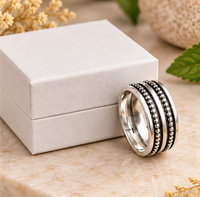 Bague tournante en argent, Bague tournante en argent sterling, Bague de méditation anti-stress, Bague double anneau, Bague en argent perlée