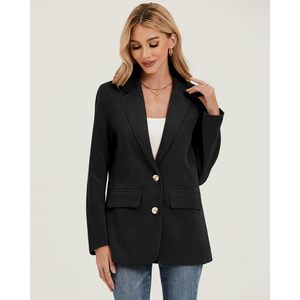 2025 Blazers largos informales de negocios para mujer, abrigo profesional de trabajo de oficina elegante con chaquetas de traje de sarga de lana holgadas - Product Image 4