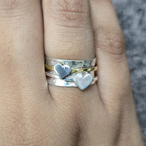 Anillo Giratorio Bohemio de Doble Corazón, Hecho a Mano, Plateado, Banda Giratoria, Joyería Minimalista para Mujer, para Fiestas y Eventos - Product Image 1