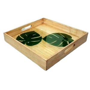 Bandeja de Servir de Madera, Forma Rectangular, Diseño Moderno con Patrón de Plantas, Platos de Madera Maciza Hechos a Mano para Servir Comida en Fiestas - Product Image 1