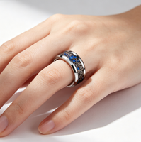 Wolframcarbid-Ring mit Blauem Zerkleinertem Stein und Meteorit-Einlage Polierte Kante Ehering Komfortabler Sitz Verlobungs- und Versprechensschmuck