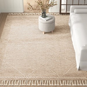 Tapis en jute bio fait main, motif géométrique, style scandinave, rectangulaire, pour salon, tissage plat, envers en jute - Product Image 5