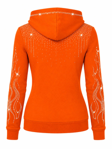 Women's Breathable Summer <b>Rhinestone</b> Zip Hoodie Front Logo 100% Cotton Fleece Long Sleeve Casual Sweatshirt Soft Warm <b>Jacket</b> - Product Image 4