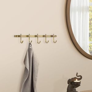 Perchero de pared de latón cepillado de lujo con 5 ganchos, organizador de metal resistente para toallas, batas, sombreros y bolsos, ideal para entrada, baño y dormitorio. - Product Image 3