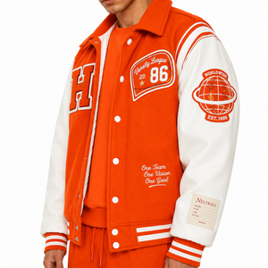 URBANGAZER <b>Men's</b> Winter Varsity <b>Jacket</b> Woolen Fabric Eco-Friendly Breathable Windproof Thick High Street Style Patchwork OEM - Product Image 4