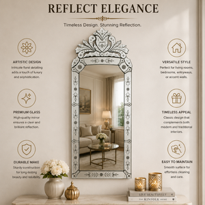 Miroir mural décoratif baroque vénitien artisanal |   Miroir décoratif en verre sculpté vintage pour salon, chambre à coucher, luxe - Product Image 6