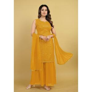 เสื้อซับในผ้าจอร์เจียแฟชั่นเสื้อชารากับ dupatta สีเหลือง - Product Image 1