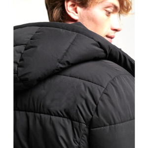Men's Black Hooded <b>Padded</b> Jacket Full Sleeve Slim Fit Winter Wear Zipper Closure Printed Custom Team Name Polyester Material - Product Image 5