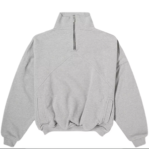 Sweat-shirt à capuche pour homme, manches longues, 100 % coton, fermeture éclair 1/4, panneaux avant à manches longues, col montant, haute qualité. - Product Image 4