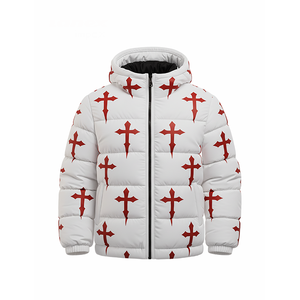 Blouson matelassé blanc pour homme de haute qualité avec fermeture éclair, capuche, style streetwear hiver, épais et chaud, personnalisable avec logo OEM sur le devant - Product Image 2