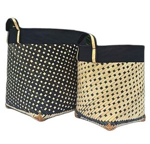 Eco-friendly <b>square</b> bamboo <b>basket</b> with interlaced blue and white patterns suitable for households restaurants hotels and resorts - Product Image 2