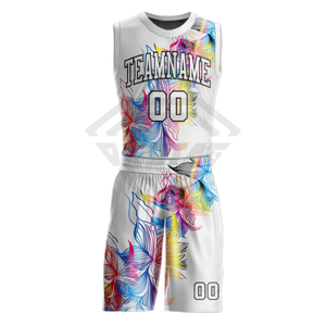 Conjunto de Uniforme de Baloncesto Sublimado Personalizado, Fabricante Mayorista, Impresión Floral, Uniforme de Equipo sin Mangas, Ropa Deportiva - Product Image 3