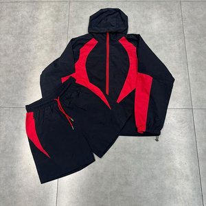 Two Piece Summer Hip Hop Woven Windbreaker Short Sets Waterproof Embroidered Breathable Pullover Hoodie Custom Men's <b>Light</b> - Product Image 4
