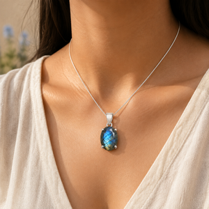 Pendentif en pierre précieuse labradorite, forme hexagonale, collier religieux hindou pour anniversaire - Product Image 4