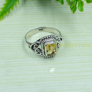 Bague en argent sterling 925 avec citrine jaune, pierre précieuse taille émeraude, bague vintage faite à la main, bague statement pour femme, bijoux en gros - Product Image 2