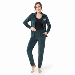 Ensemble de survêtement en velours pour femme, coupe classique, deux pièces, veste zippée intégrale et pantalon assorti, haute qualité, OEM ODM, vente en gros personnalisée - Product Image 3