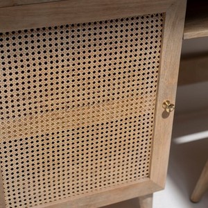 Escritorio de Madera Vandana Vesta Novara con Puerta de Ratán, Diseño Moderno de Estación de Trabajo en Madera Sólida Natural - Product Image 5