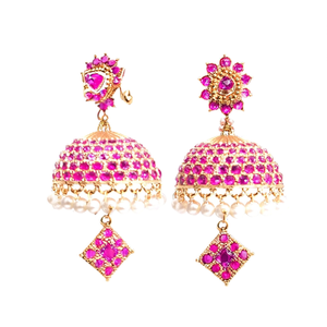 Ethnic Kemp Jhumki Drop Earrings with Pearl and Geometric Tassel Design - Product Image 2