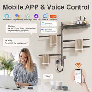 SIOYIE Porte-serviettes électrique mural intelligent, sèche-serviettes chauffant rotatif avec barres pivotantes et minuterie intelligente pour salle de bain - Product Image 4