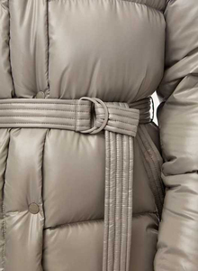 Women's Hooded Quilted <b>Puffer</b> <b>Jacket</b> <b>Silver</b> Gray Belted Button Pockets Winter Thick Long Coat - Product Image 2