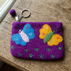 Monedero de Lana con Diseño de Mariposa Morada para Niñas, Patrón Personalizable, Mini Monedero con Cierre, Accesorio de Uso Diario, Moderno y Elegante para Niños - Product Image 2