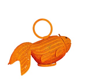Panier de rangement en rotin tressé à la main en forme de poisson rouge, sac bandoulière créatif en forme d'animal marin, sac à main fantaisie avec poignée ronde en rotin - Product Image 3