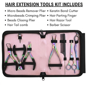 Custom Hair Extension Installation & Removal Kit Microbeads <b>Crimping</b> Plier Hair Tail Comb Hair Parting Finger Barber Scissor - Product Image 5