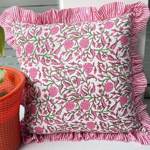 Funda de Cojín con Volantes Florales, Cuadrada, Bordada, de Algodón, Decorativa, Estilo Bohemio para el Hogar - Product Image 5