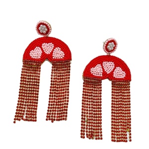 Vintage Designer Beaded Dangle Earrings for Women Patriotic Red Light Pink Orange White Blue for <b>Memorial</b> Day Weddings - Product Image 1