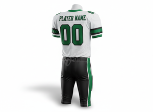 Shorts de football américain personnalisés pour équipe, marque premium, blanc et vert, sublimés, col en V, manches courtes, maille respirante, pour hommes - Product Image 3